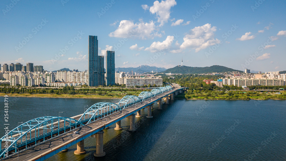 Aerial view of Seoul City,South Korea.