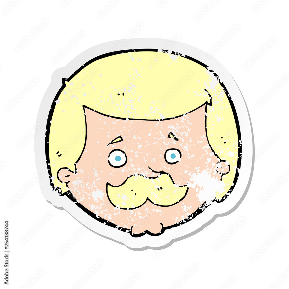 retro distressed sticker of a cartoon man with mustache retro distressed sticker of a cartoon man with mustache