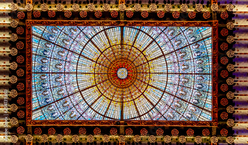 glass skylight of the palace of Catalan music photo