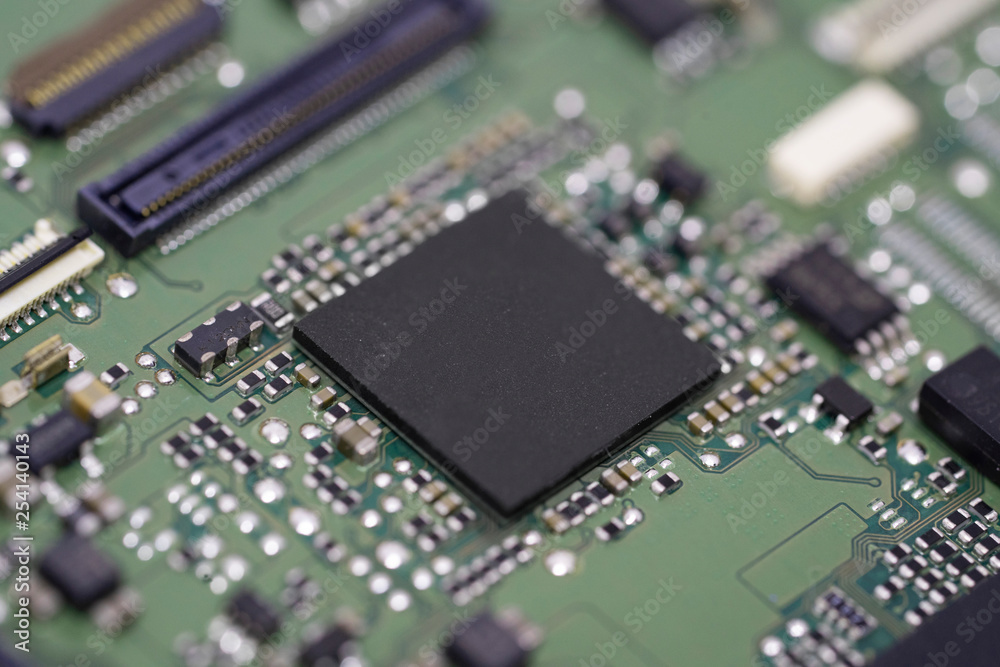 Close-up on processor on electronic circuit board Close-up on processor on electronic circuit board