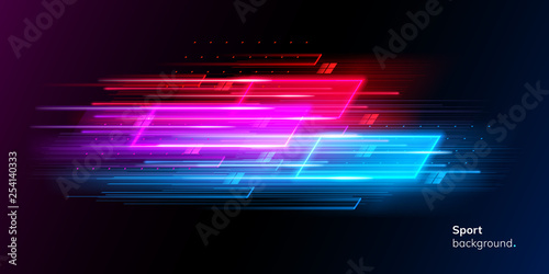 Modern abstract sport background. Trendy geometric neon collage for speed movement. Night race advertising. Dynamic cover or colourful layout for sport event. Banner or poster for motion