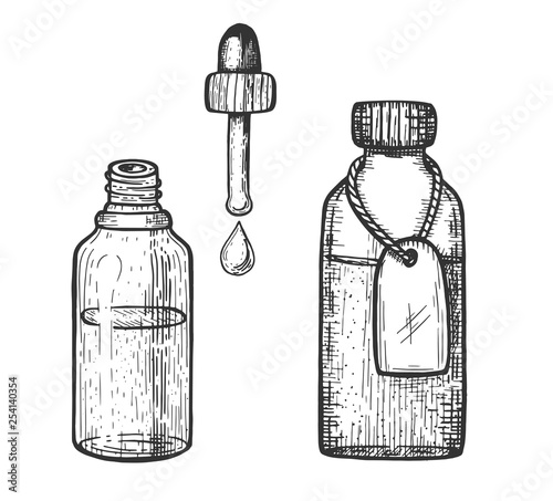  freehand drawing. The bottle of ethereal is small. Vector illustration. Sketch