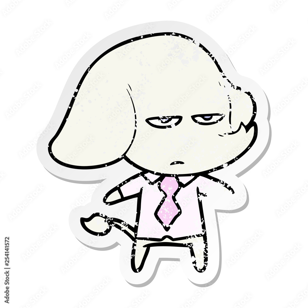 distressed sticker of a annoyed cartoon elephant distressed sticker of a annoyed cartoon elephant