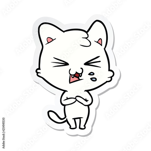 sticker of a cartoon hissing cat