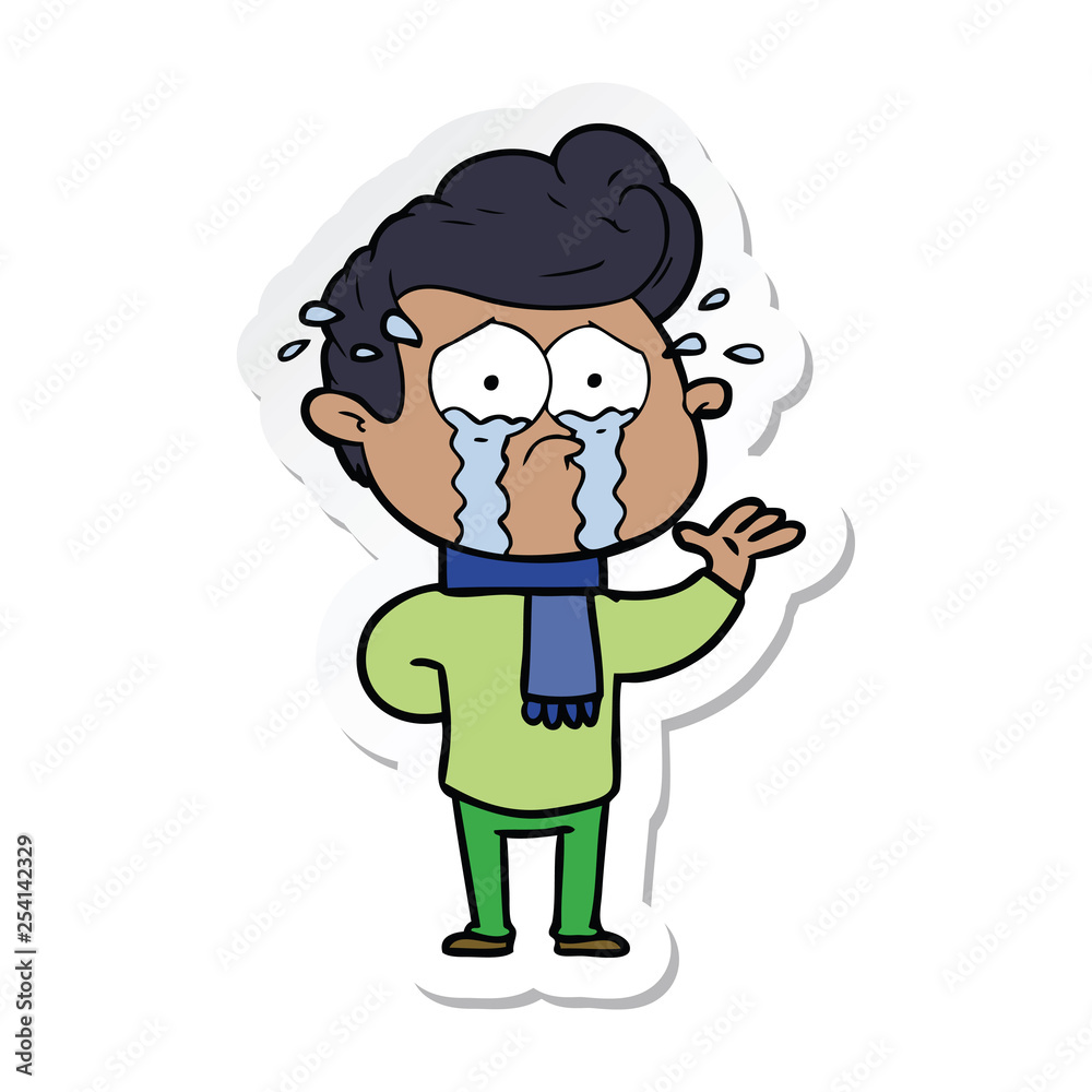 sticker of a cartoon crying man