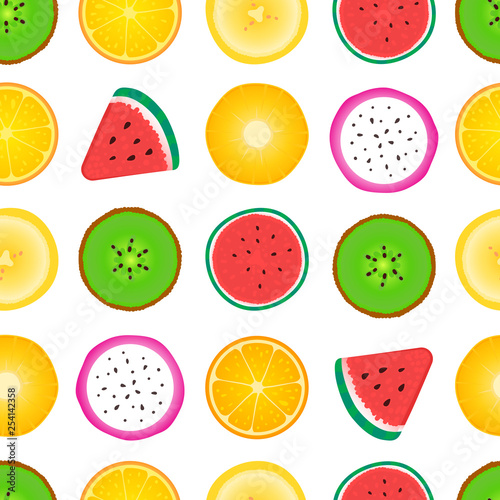 Seamless pattern of fruit slices. Vector isolated on white background