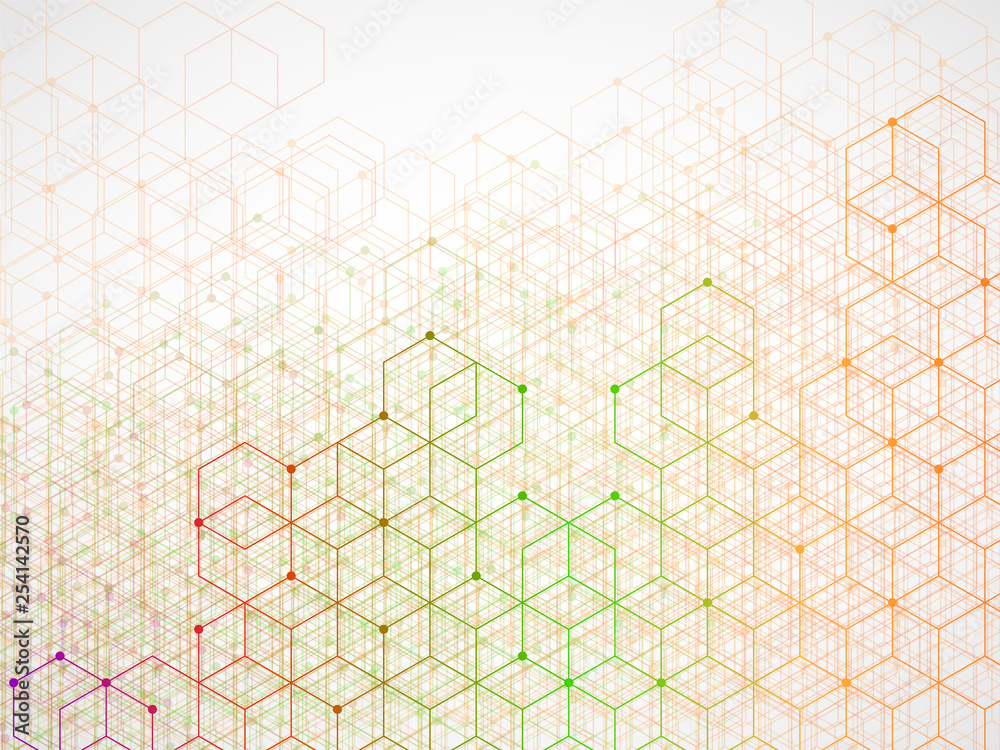 Obraz premium Abstract colorful geometric background with cubes. Geometrical concept with lines and points