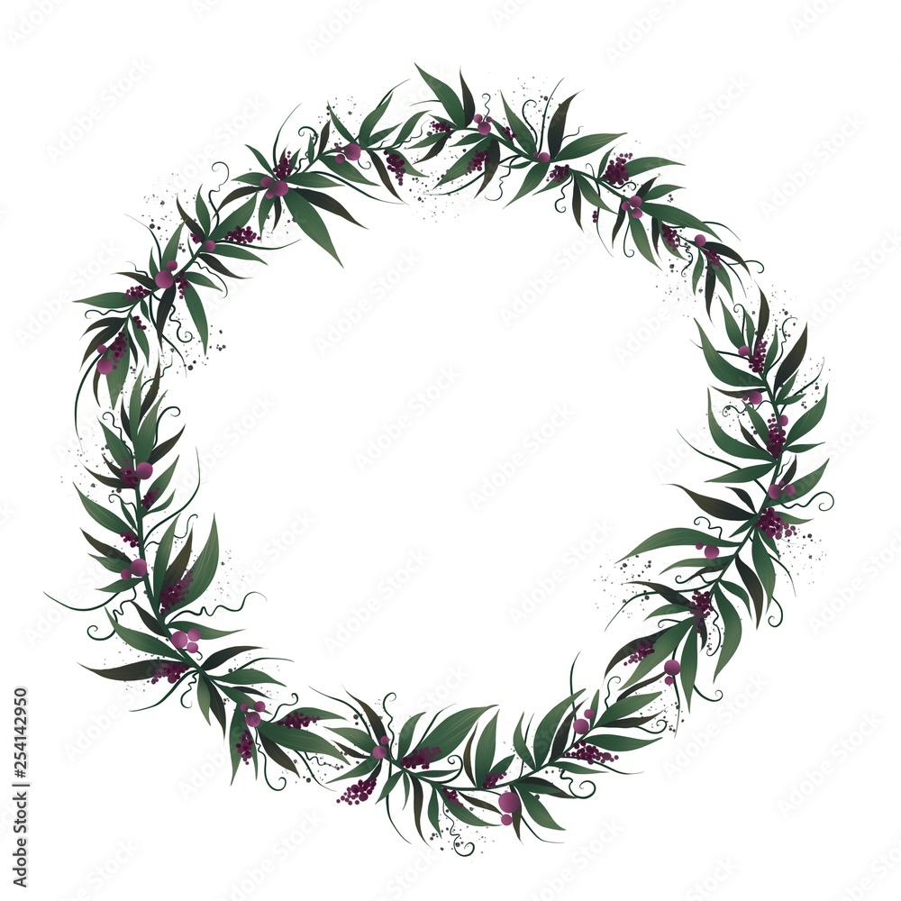 Nature frame of leafs berry and flowers Nature frame of leafs berry and flowers