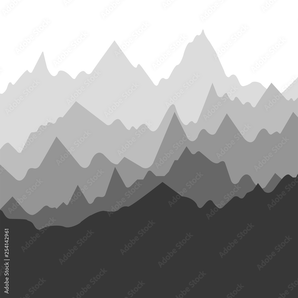Vector landscape with silhouettes of mountains, nature background