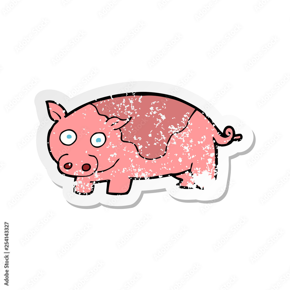 retro distressed sticker of a cartoon pig retro distressed sticker of a cartoon pig