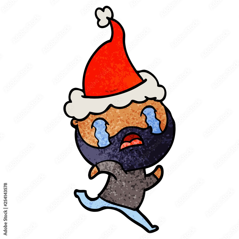 textured cartoon of a bearded man crying wearing santa hat textured cartoon of a bearded man crying wearing santa hat