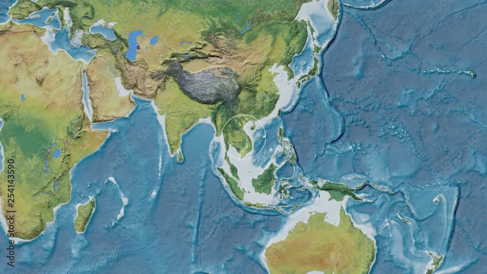 Vietnam area presented against the global topographic map in the Kavrayskiy VII projection with animated oblique transformation Vietnam area presented against the global topographic map in the Kavrayskiy VII projection with animated oblique transformation