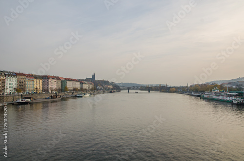 The Vltava river, The Vltava river, Charles bridge and white swans in Prague, Czech Republic in Prague, Czech Republic © iloli