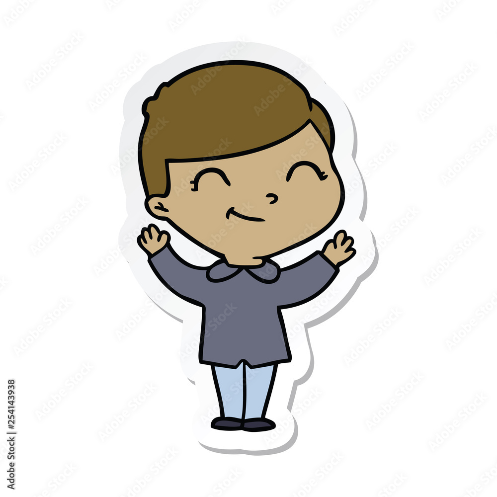 sticker of a cartoon boy smiling