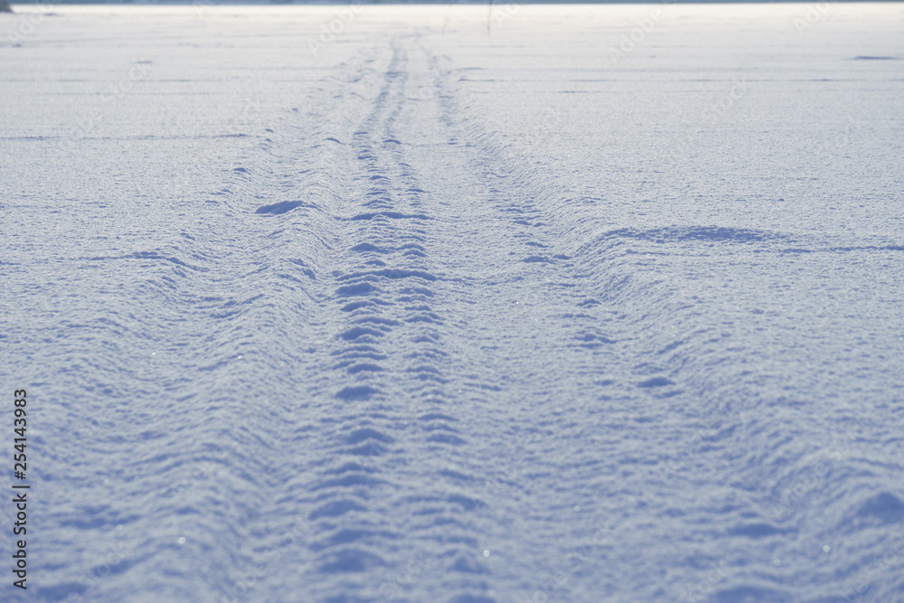 Landscape with a view of the winter trail on the lake, close-up Landscape with a view of the winter trail on the lake, close-up