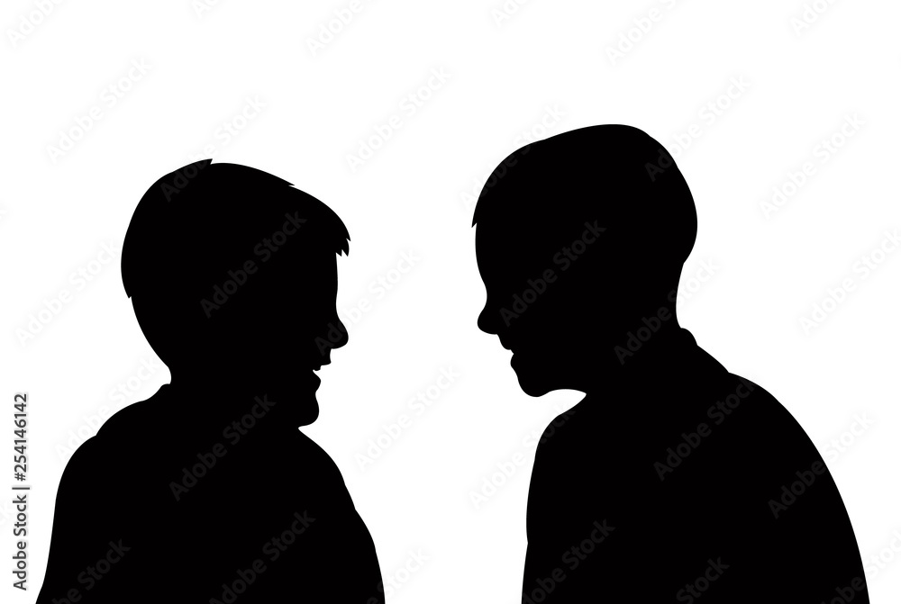 boys talking heads, silhouette vector