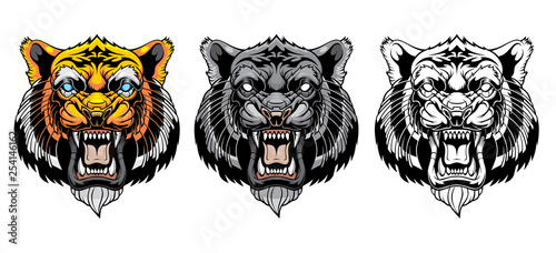 Set of growling tiger heads.