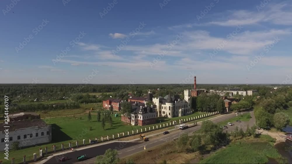 Flight over the house built in the style of the castle. Flight over the house built in the style of the castle.