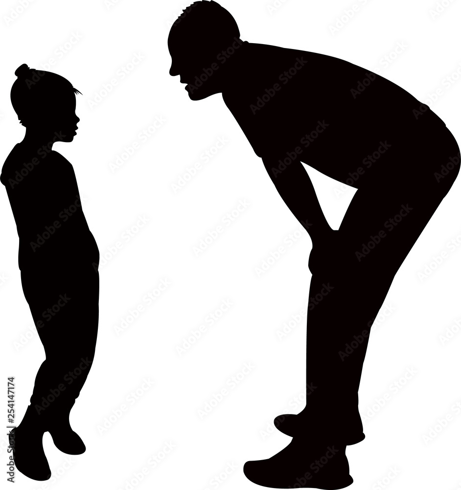 father talking to daughter, silhouette vector father talking to daughter, silhouette vector