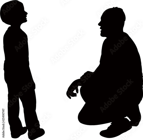 father and son talking, silhouette vector