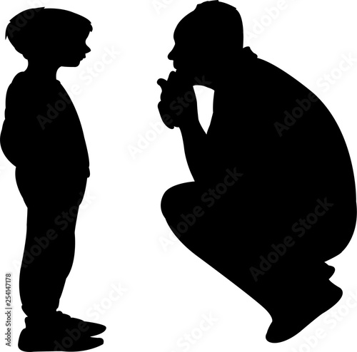 father and son talking, silhouette vector