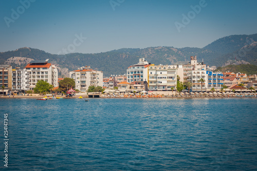 Marmaris Turkey, the coastline of the beach view from the sea