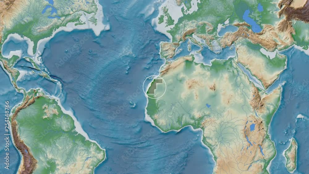 Physical Projection Western Sahara area presented against the global physical map in the ...