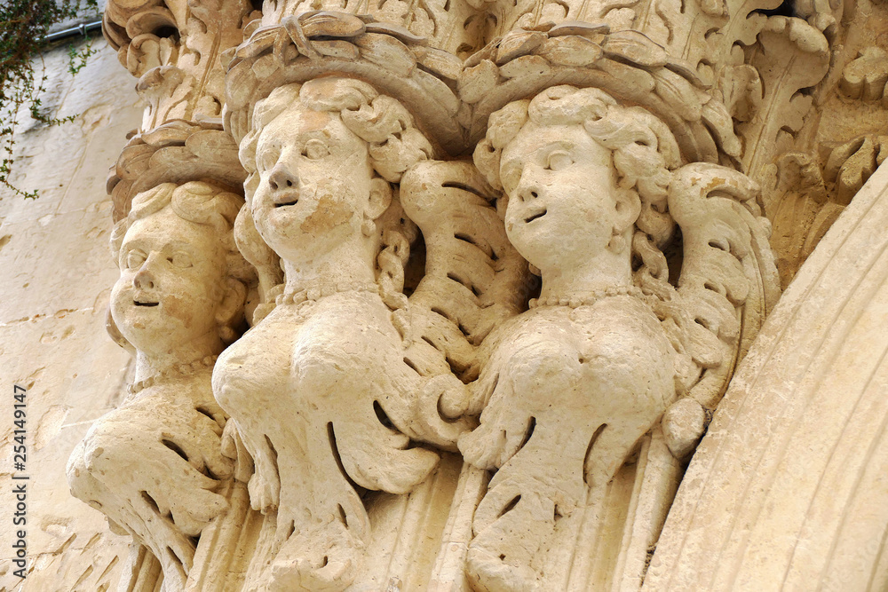 Details of the baroque that can be admired in the city of Lecce in Apulia, Italy