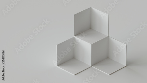 White cube boxes backdrop display on white background. 3D rendering. photo