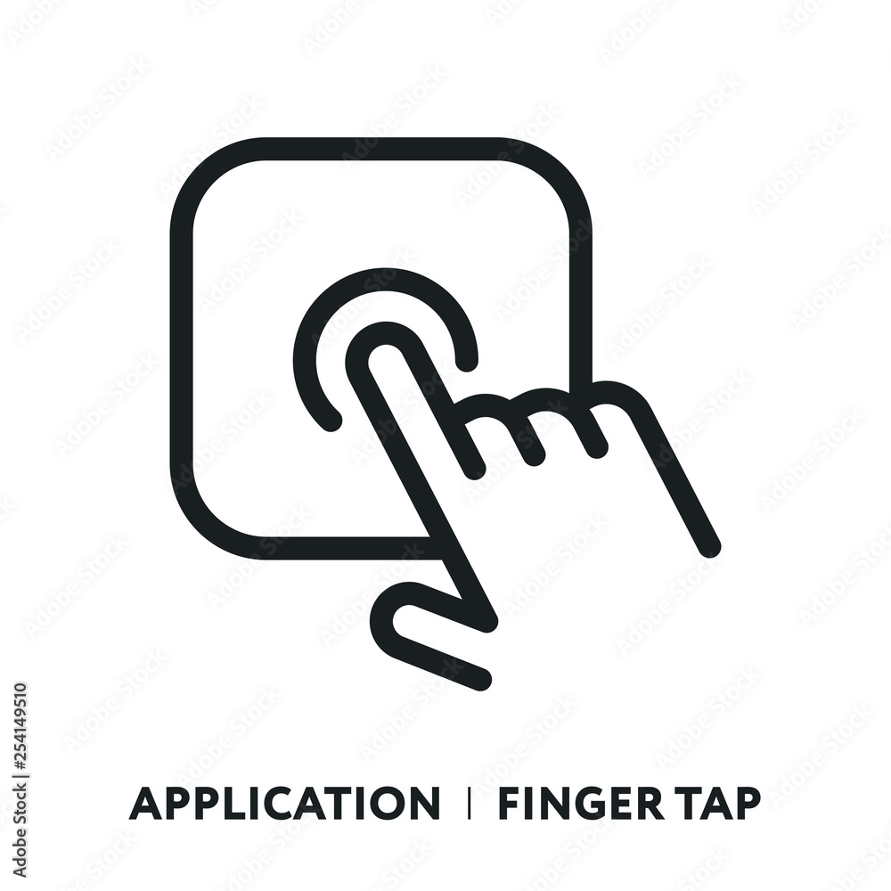 Application Button Finger Tap. Vector Flat Line Stroke Icon. Application Button Finger Tap. Vector Flat Line Stroke Icon.