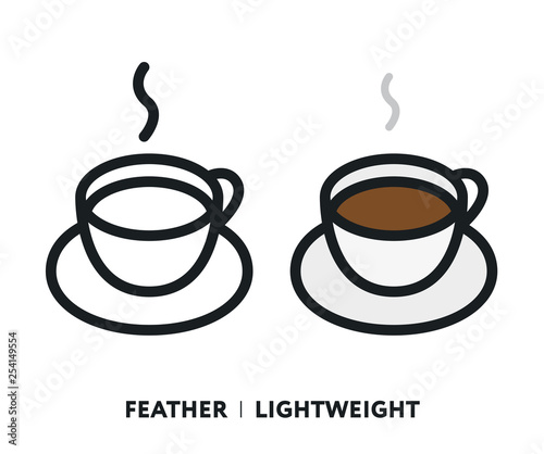 Isometric Cup Of Coffee. Vector Flat Line Stroke Icon.