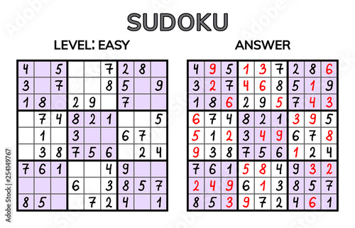 Sudoku. Kids and adult mathematical mosaic. Magic square. Logic puzzle game. Digital rebus.