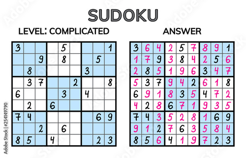 Sudoku. Kids and adult mathematical mosaic. Magic square. Logic puzzle game. Digital rebus.