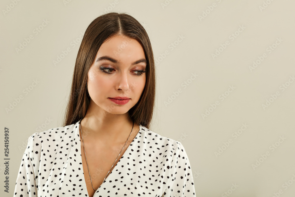 Slim young woman in studio and free space for your decoration Slim young woman in studio and free space for your decoration