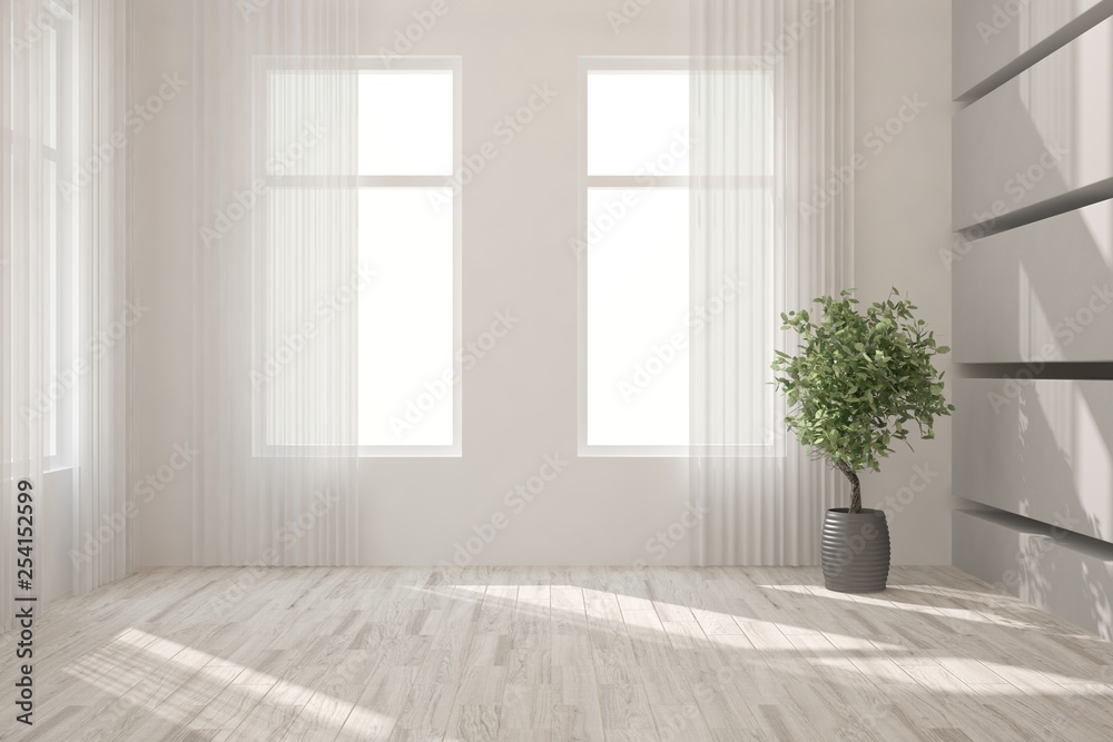 Fototapeta premium White minimalist empty room. Scandinavian interior design. 3D illustration