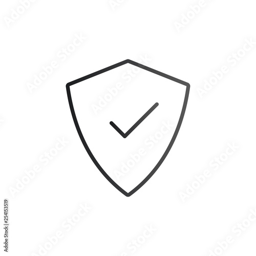 Linear Shield with check mark icon in flat style. Vector illustration isolated on white background.