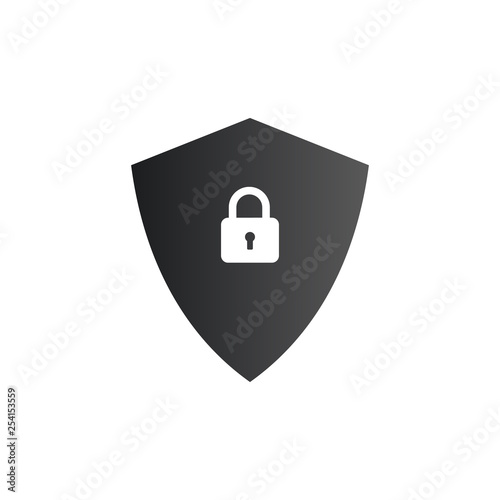 Abstract security vector icon illustration isolated on black background. Shield icon. Lock icon.