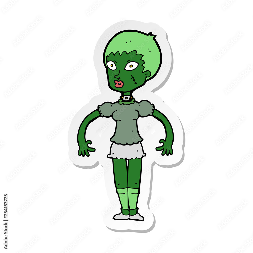 sticker of a cartoon zombie monster woman sticker of a cartoon zombie monster woman