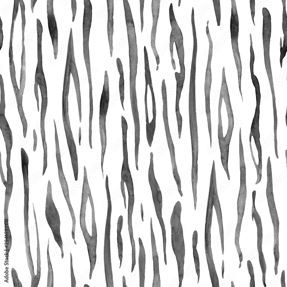 Tiger abstract seamless pattern. Hand painted in watercolor.