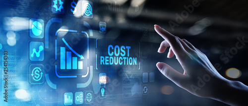 Cost reduction business finance concept on virtual screen.