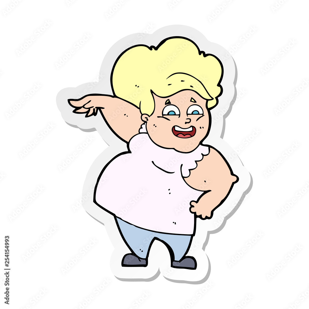 sticker of a cartoon oveweight woman sticker of a cartoon oveweight woman