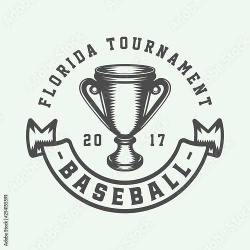 Vintage baseball sport logo, emblem, badge, mark, label. Monochrome Graphic Art. Illustration. Vector.