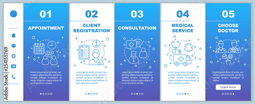 Medical service onboarding mobile web pages vector template