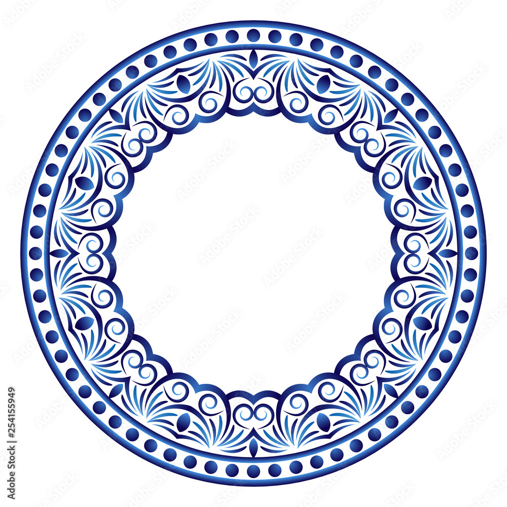 Ceramic tile pattern. Decorative round ornament. White background with art frame. Islamic, indian, arabic motifs. Ceramic tile pattern. Decorative round ornament. White background with art frame. Islamic, indian, arabic motifs.