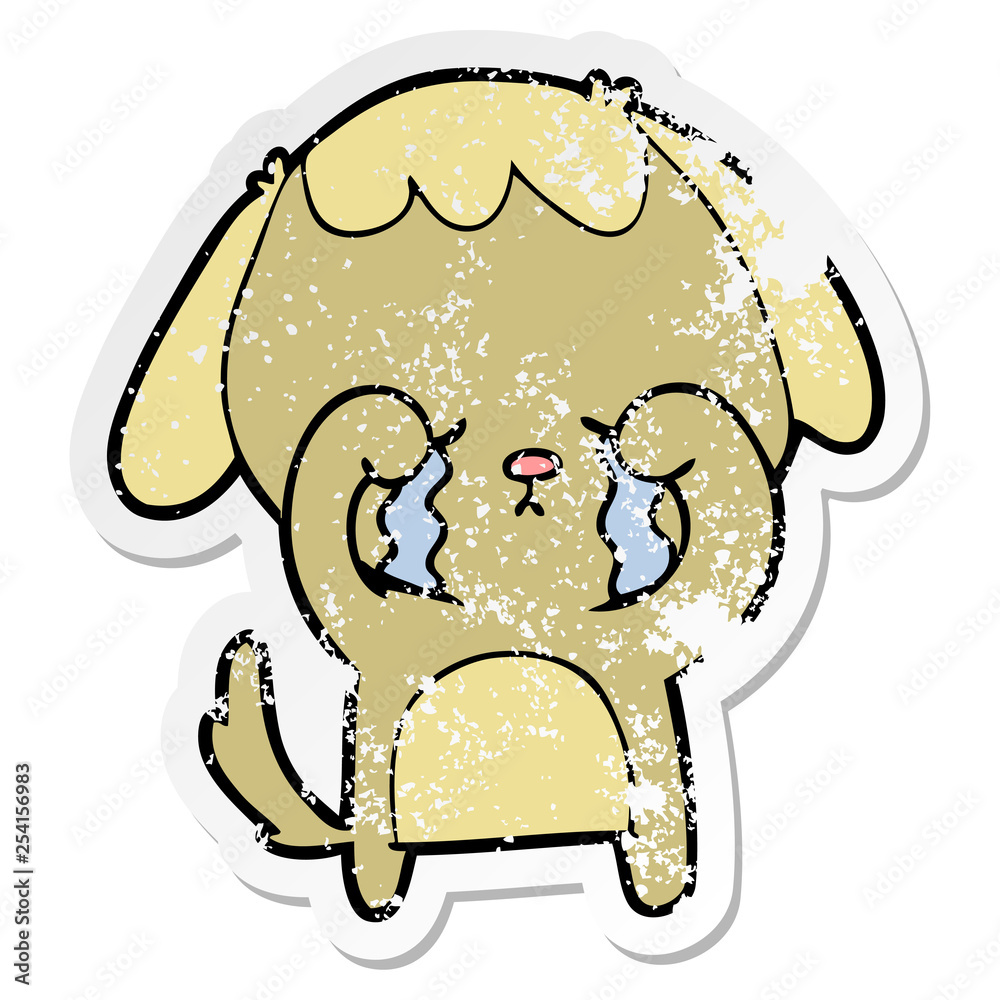distressed sticker of a cartoon crying dog distressed sticker of a cartoon crying dog