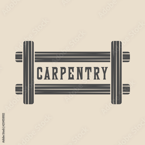 Vintage carpentry, woodwork and mechanic label, badge, emblem and logo. Vector illustration. Monochrome Graphic Art.