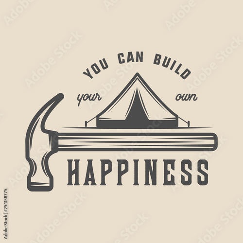 Vintage carpentry, woodwork and mechanic label, badge, emblem and logo. Vector illustration. Monochrome Graphic Art.