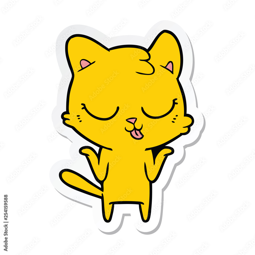 sticker of a cartoon cat shrutting shoulders sticker of a cartoon cat shrutting shoulders