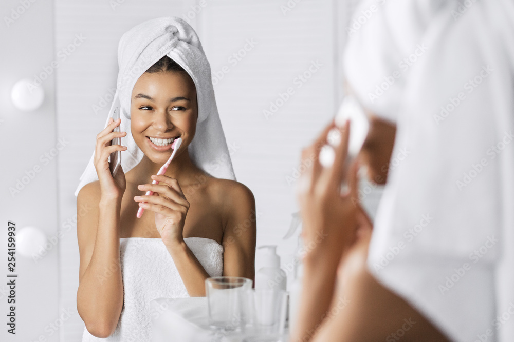 Girl's morning routine concept. Girl's morning routine concept.