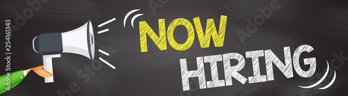 Hand with Cubist Syle - Hand holding megaphone with Now Hiring text. Hand holding megaphone with open space for your text.